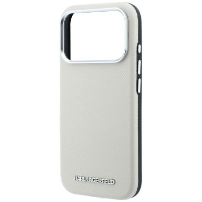 6. Karl Lagerfeld MagSafe-Hülle mit genarbtem, länglichem Logo für iPhone 17 Pro / 18 Pro – Beige