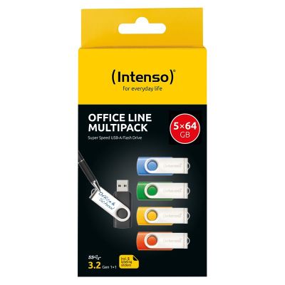 14. Intenso USB-Stick Office Line 3543595 3.2 5er-Pack – 64 GB USB-Stick, USB Typ-A 3.2 Gen 1 (3.1 Gen 1), mehrfarbig