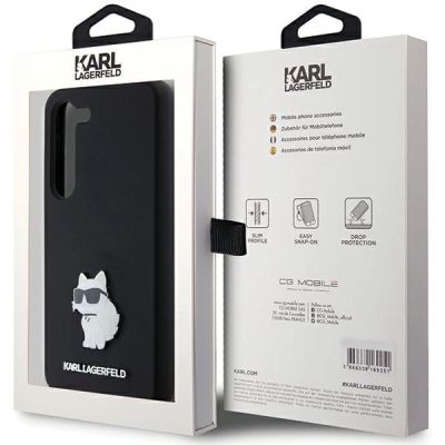 8. Karl Lagerfeld Silikon Choupette Metal Pin Hülle für Samsung Galaxy S23 – Schwarz