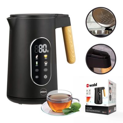 8. ELDOM KABELLOSER WASSERKOCHER MIT TEMPERATURREGELUNG C550 SCHWARZ 5 GESPEICHERTE PROGRAMME: 40, 70, 80, 90, 100°C (KUNSTSTOFF + EDELSTAHL)