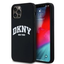 DKNY Flüssigsilikon-MagSafe-Hülle mit weißem bedrucktem Logo für iPhone 12/12 Pro – Schwarz