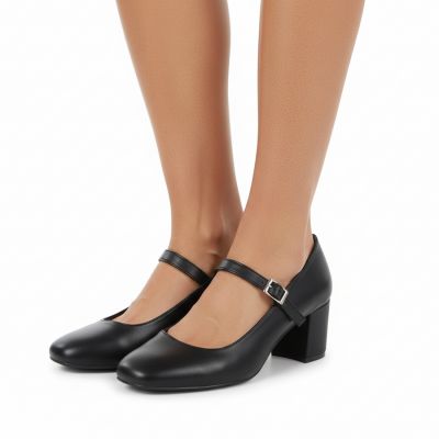 12. Schwarze Sergio Leone PB176 Pumps mit niedrigem Absatz und Riemen