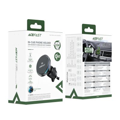 7. Acefast D61 Magnetischer Auto-Lüftungsschlitzhalter mit Qi2 25W kabelloser Ladefunktion – Grau