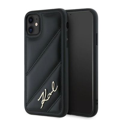 Karl Lagerfeld Diagonal Quilted Script Hülle für iPhone 11 / Xr – Schwarz