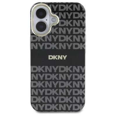 3. DKNY Repeat Texture Pattern With Stripe iPhone 16 Hülle - Schwarz