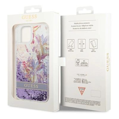 8. Ratet Guess , GUHCP14MLFLSU iPhone 14 Plus 6,7 "violett / lila Hardcase Flower Liquid Glitter
