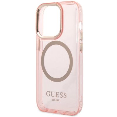 6. Guess GUHMP14XHTCMP iPhone 14 Pro Max 6,7" rosa/rosa Hartschale Gold Outline Translucent MagSafe
