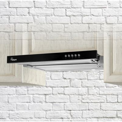 3. Teleskop-Unterbauhaube AKPO WK-7 LIGHT GLASS 50 INOX SCHWARZ (500 mm; Farbe Inox, Front aus schwarzem Glas)