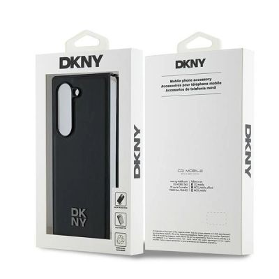7. DKNY Magsafe Plain Leather Metal Stack Logo Hülle für Samsung Galaxy Z Fold 6 – Schwarz