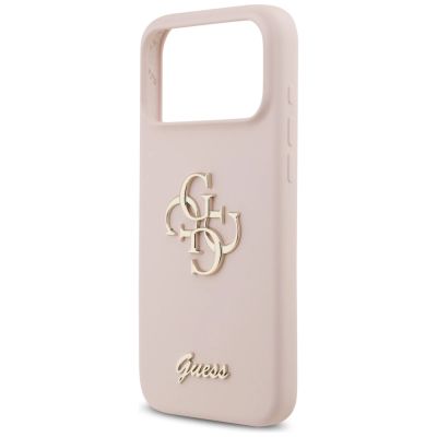 6. Guess Silikonhülle mit großem 4G-Schriftzug für iPhone 17 Pro Max – Pink