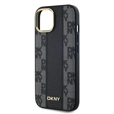 6. DKNY Leder-MagSafe-Hülle mit kariertem Monomuster für iPhone 15 Plus / 14 Plus – Schwarz