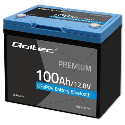 6. Qoltec LiFePO4 53714 Lithium-Eisenphosphat-Akku | 12,8 V | 100 Ah | 1280 Wh | Bluetooth | BMS