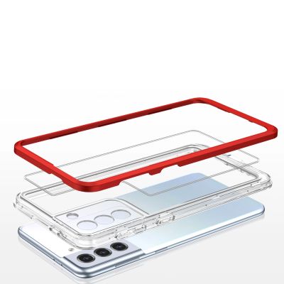 5. Klare 3in1 Hülle für Samsung Galaxy S21 + 5G (S21 Plus 5G) Rahmen Gel Cover Rot