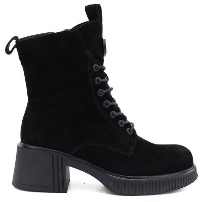 2. Schwarze Damen-Ankle-Boots aus Leder mit Blockabsatz und Plateau, Vinceza 67009