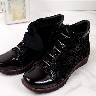 5. Damen-Lederboots mit Warmfutter und Print, schwarz, Filippo