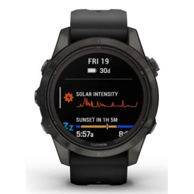 2. Garmin Fenix 7S Pro 42 mm Saphirgrau Titan DLC Uhr mit schwarzem Armband