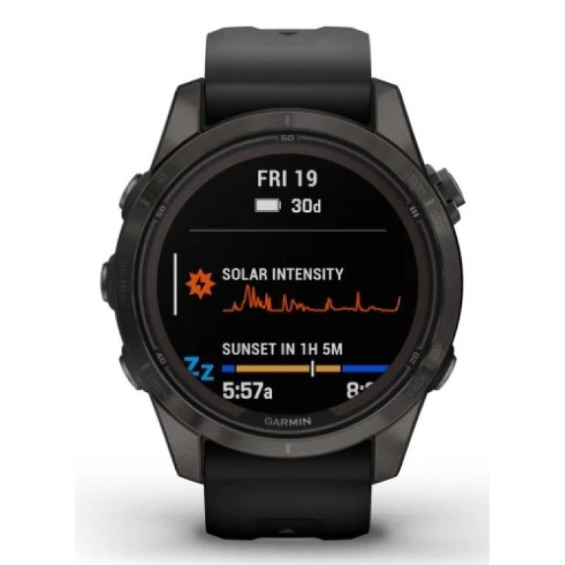 2. Garmin Fenix 7S Pro 42 mm Saphirgrau Titan DLC Uhr mit schwarzem Armband