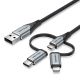 2. Vention USB-A 3-in-1 Micro-B USB-C Lightning-Kabel 1 m Grau