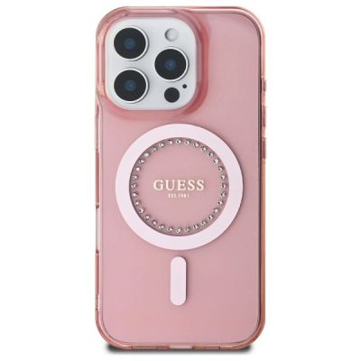 3. Guess IML Rhinestones MagSafe-Hülle für iPhone 16 Pro – Rosa