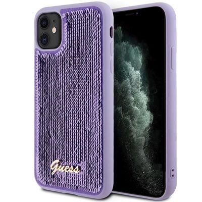 Guess Pailletten Script Metallhülle für iPhone 11 / Xr – Lila