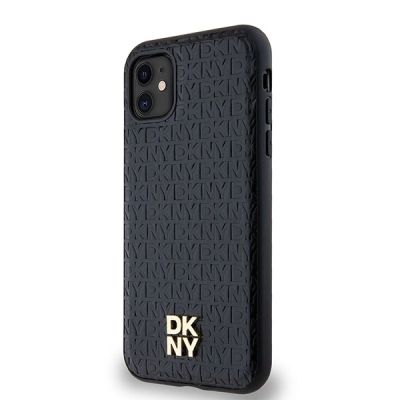 2. DKNY MagSafe-Hülle aus Leder mit Monogrammmuster und Metalllogo für iPhone 11 / Xr – Schwarz