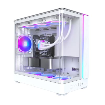 2. Montech KING 15 PRO PC-Gehäuse, Mini-Gehäuse, mATX, gehärtetes Glas, RGB – weiß