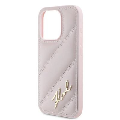 6. Karl Lagerfeld Diagonal Quilted Script Hülle für iPhone 15 Pro Max – Rosa