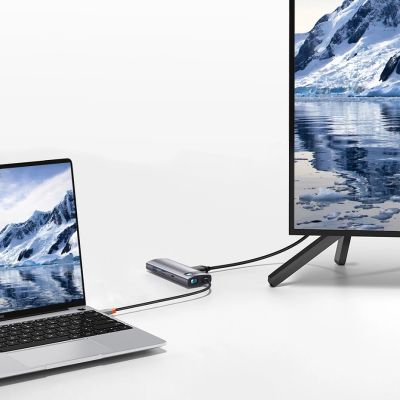 18. Baseus Metal Gleam Series multifunktionaler USB HUB 7in1 Typ C HDMI TF PD Kartenleser grau (WKWG020113)