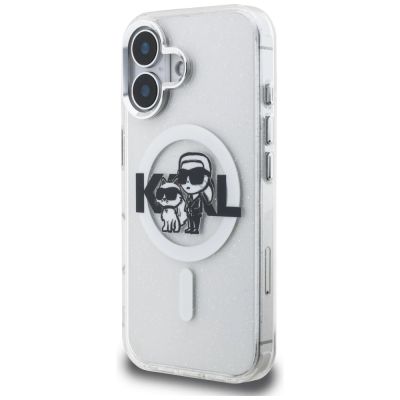 2. Karl Lagerfeld IML Glitter Karl & Choupette Sketch Logo MagSafe Hülle für iPhone 16 - Transparent