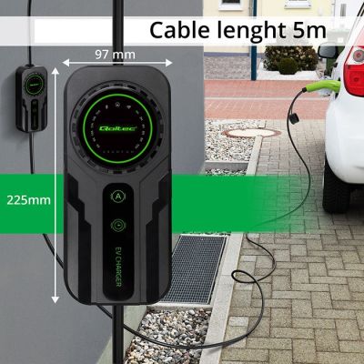 16. Qoltec Mobiles Ladegerät für Elektroautos (EV) mit 2-in-1-Ladegerät Typ 2 SCHUKO 3,5 kW 230 V LCD Tragbare Wandbox 5 m