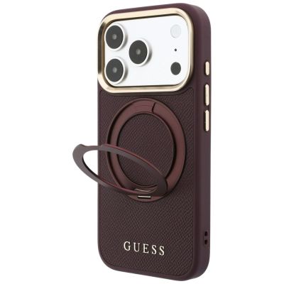 2. Guess Ring Stand 360 Grained Classic Logo MagSafe Hülle für iPhone 18 Pro Max / 17 Pro Max - Burgunderrot