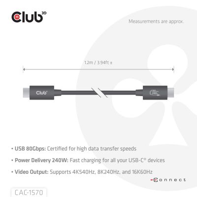 4. CLUB3D CAC-1570 USB-Kabel USB4 Gen 2x2 1,2 m USB-C 80 Gbit/s 240 W Schwarz