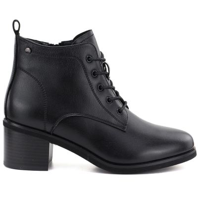 7. Schwarze, hochhackige Schnürstiefeletten aus Leder für Damen, Vinceza EN27-133107