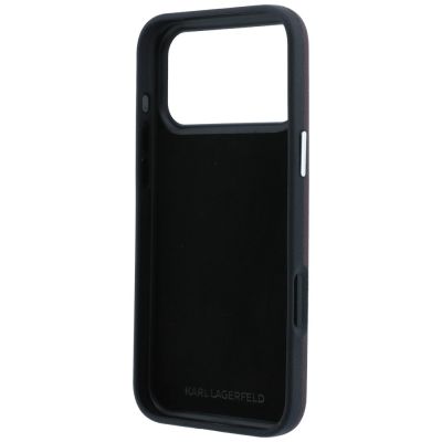 7. Karl Lagerfeld Saffiano Hülle mit Karl & Choupette Köpfen Pins & Logo für iPhone 18 Pro / 17 Pro - bordeauxrot