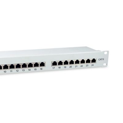 3. Ausstattung 19" Patchpanel 24xRJ45 Cat6 FTP 1U 250MHz RAL7035