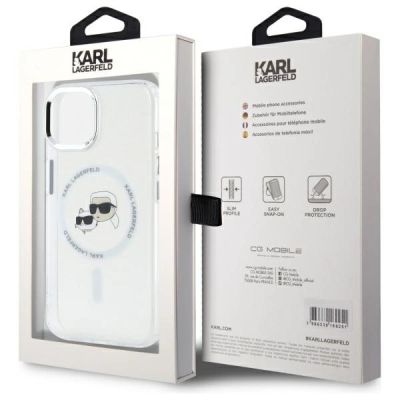 8. Karl Lagerfeld IML Metal Karl&Choupette Head MagSafe iPhone 15 Hülle - Weiß