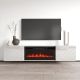 3. TV-Schrank LUXE 182,6 x 34,5 x 37,5 cm, weiß/weiß glänzend + schwarzer Kamin