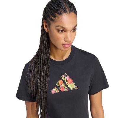 4. adidas Damen-T-Shirt mit Blumenmuster, Schwarz, KT2766