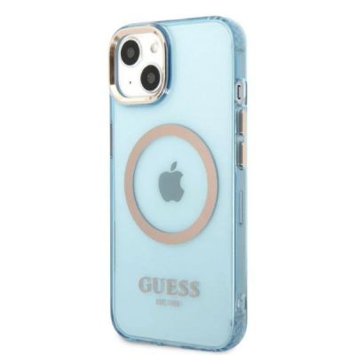 2. Guess Gold Outline Translucent MagSafe Hülle für iPhone 13 – Blau