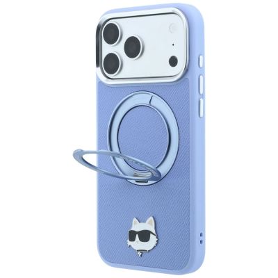 2. Karl Lagerfeld mit Ringständer 360 Choupette Head Pin MagSafe Hülle für iPhone 18 Pro Max / 17 Pro Max - Hellblau