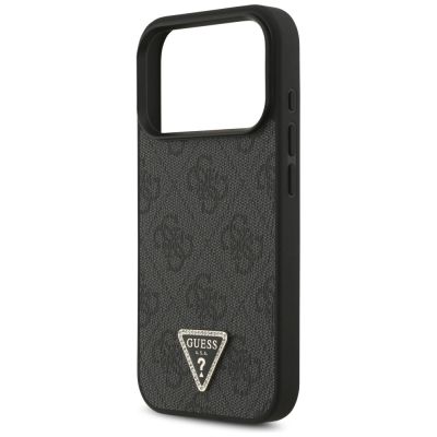 6. Guess Leather 4G Triangle Strass MagSafe Case für iPhone 17 Pro - Schwarz