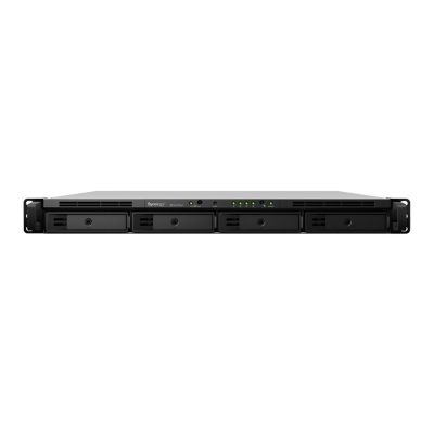 Synology RS1619xs+ NAS; 1U-Rack; 4x (3,5"-SATA-HDD/2,5"-SATA-HDD); Intel Xeon D-1527; 8 GB DDR4 ECC UDIMM (max. 64 GB), 4x 1GbE RJ-45