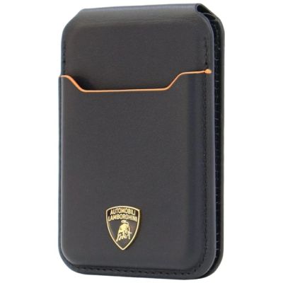 Lamborghini D1 MagSafe Handyhülle aus echtem Leder – schwarz und orange