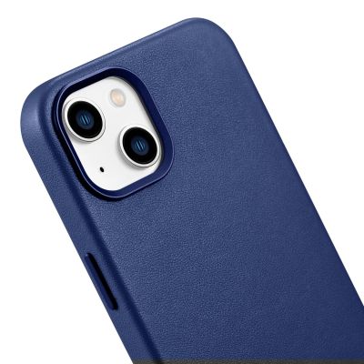 9. iCarer Case Lederhülle für iPhone 14 Plus Echtlederhülle blau (kompatibel mit MagSafe)