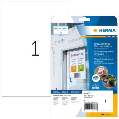 2. HERMA 4577 selbstklebende Etiketten, abnehmbar, weiß, 20 Stück.