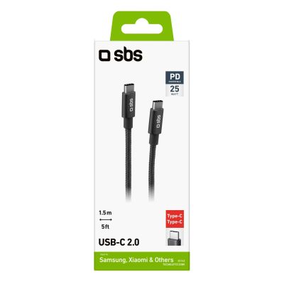 2. TECABLETCC20BK SBS-Kabel USB-C – USB-C 25 W Power Delivery 1,5 m – grau
