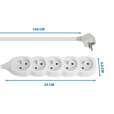 7. ESPERANZA Steckdosenleiste, 5 Steckdosen, 1,5 m, Weiß, ELK207W