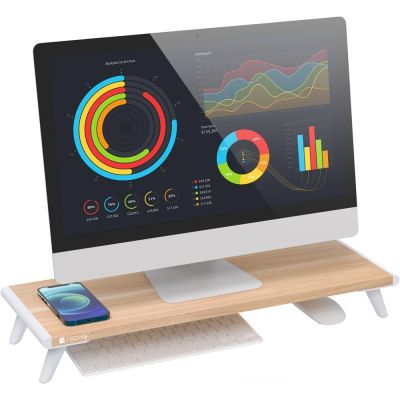 Techly ICA-MS 389 Monitorhalterung/Ständer für Schreibtisch, Weiß, Holz