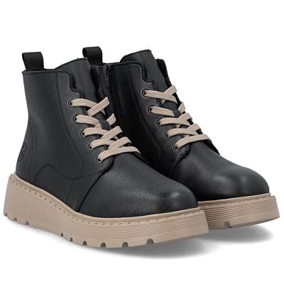 10. Schwarze Plateau-Stiefeletten aus Leder für Damen, Rieker 70405-01