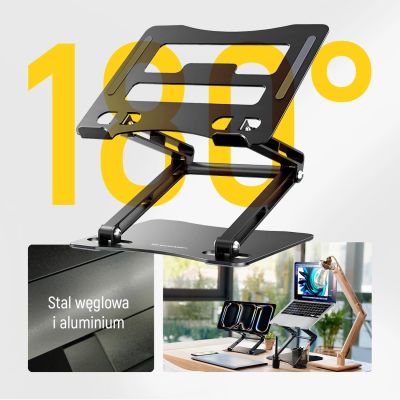 2. Wozinsky WRS-CPY75DSB Laptop- und Tablet-Ständer aus Aluminium + gratis Smartphone-Ständer – Schwarz